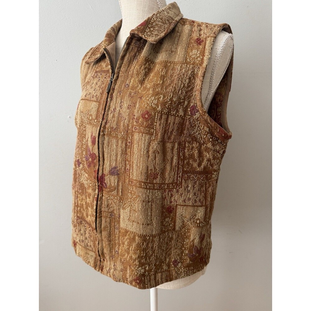 Vintage Coldwater Creek Tan Tapestry Vest Women's Size Medium Made in USA - Picture 2 of 6
